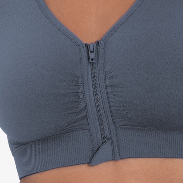 Anita Lynn Post-Mastectomy Zip Front Bra in Grey Melange - Busted Bra Shop