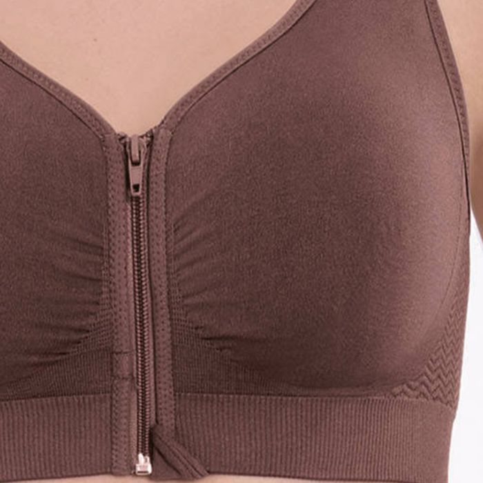 Anita Lynn Post-Mastectomy Zip Front Bra in Grey Melange - Busted Bra Shop
